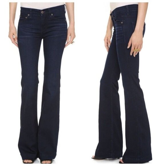Free People Gummy Flare Jeans Women’s Size 25 Morrisey Wash Mid Rise Stretch - Picture 1 of 14